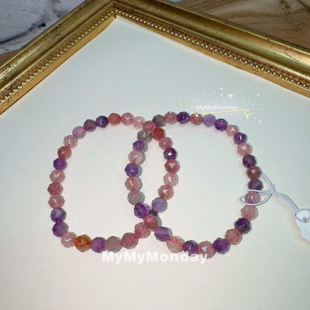 Strawberry Quartz And Amethyst Bracelet 6mm - Picture 3 of 6